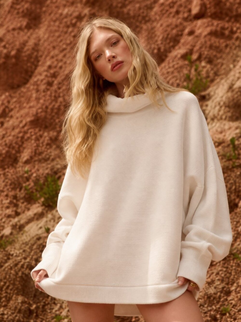 Free People White Cowl Neck Sweater Oversized Size S